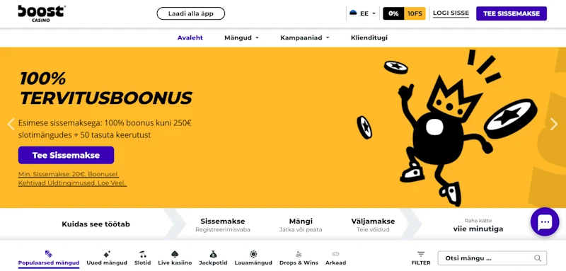 Boost Casino – 100 ilmaiskierrosta Viron lisenssillä